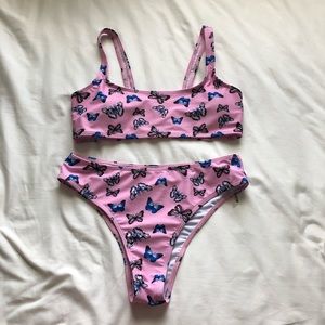 SHEIN pink butterfly bikini set